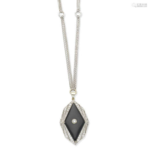 An onyx and diamond pendant necklace