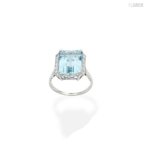 An aquamarine and diamond ring