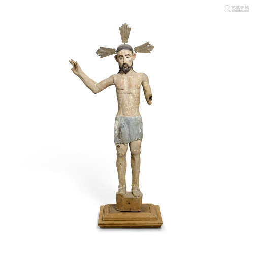 A Polychromed Carved Wood Figure of the Resurrected Christ  Possibly Mexican, circa 1800