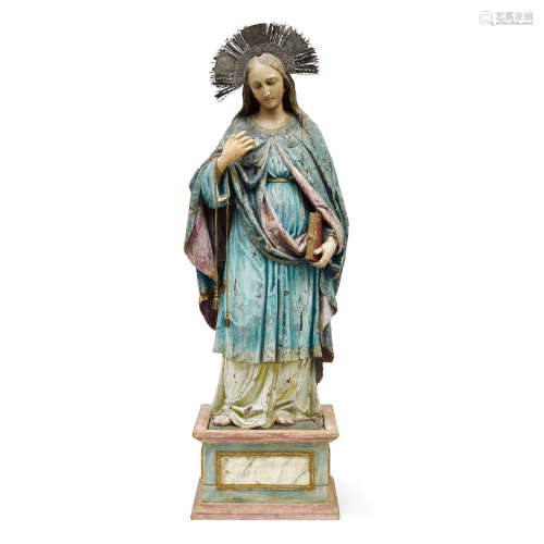 A French Polychromed Carved Wood Figure Of Mary With Book Circa 1850