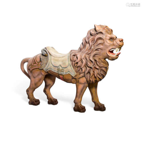 A Polychromed Carved Wood Carousel Lion  Attributed to E. Joy Morris, possibly from Philadelphia Toboggan Co., 1899-1904