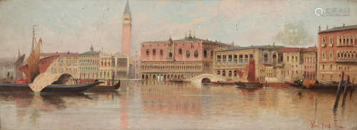 Karl  Kaufmann(German, 1843-1901) The Grand Canal, Venice 6 3/4 x 17 1/2in (17.2 x 44.5cm)