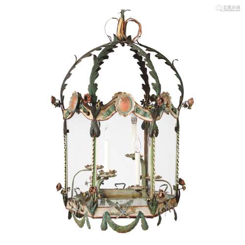 A PIEDMONTESE NEOCLASSICAL STYLE POLYCHROME TOLE PEINTE LANTERN