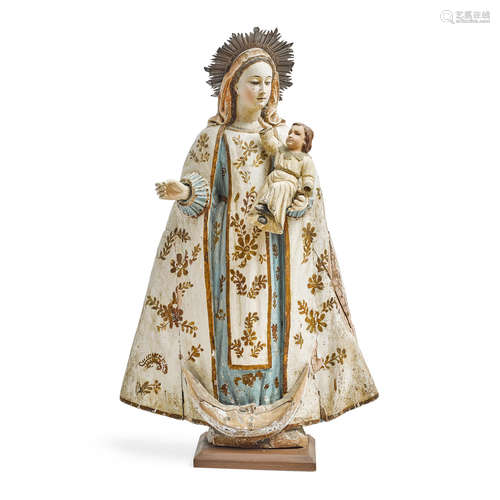 A Polychromed Carved Wood Figure of La Virgen Del Rosario  Mexican or South American, circa 1825