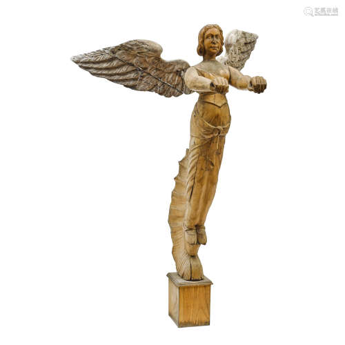 A Carved Wood Ship's Figurehead of an Angel  19th century