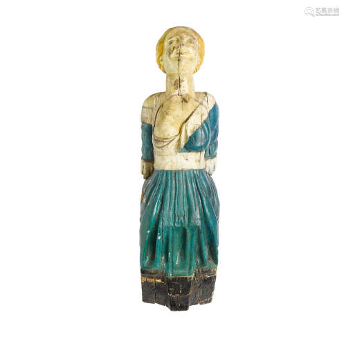 A Painted and Carved Wood Ship's Figurehead of a Woman  Possibly American, 19th century
