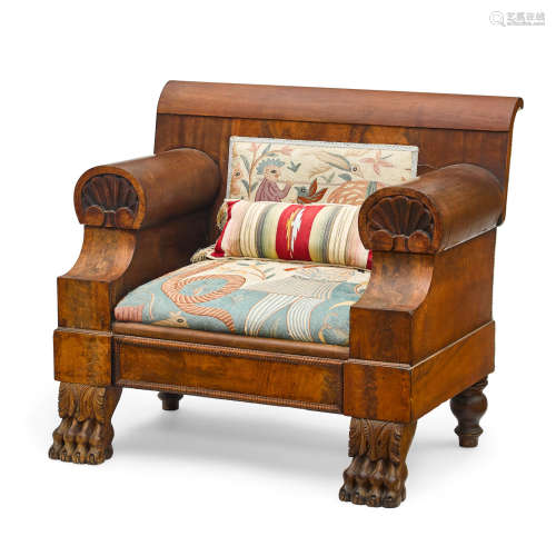 A Suzani Upholstered Mahogany Armchair  First quarter 20th century