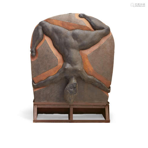 A Jerry Rothman Massive Glazed Ceramic Sculpture: Pick A Side  height overall 90in (229cm); width 72in (183cm); depth 41in (104cm)