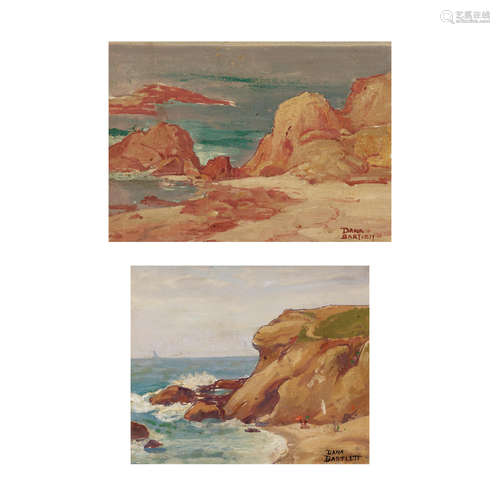 Dana Bartlett(American, 1882-1957) Figures on a beach; and a companion painting (two) the first 10 x 12in (25.5 x 30.5cm); the second 10 x 14in (25.5 x 35.6cm)