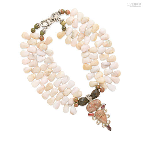 A Patricia Knop Faceted Hardstone, Quartz, and Silver Metal Necklace