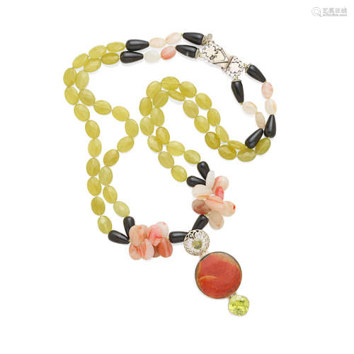 A Patricia Knop Faceted Onyx, Quartz, and Agate Necklace