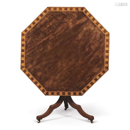 A FRENCH LOUIS-PHILIPPE OCTAGONAL MAHOGANY, SYCAMORE, AND AMARANTH PARQUETRY TILT-TOP TABLE, 19TH CENTURY