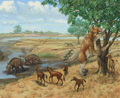 Michael Rothman(20th/21st Century) Miocene Era habitat group 16in x 18in (40.6 x 45.7cm)