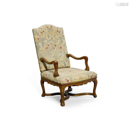 A Louis XV Needlepoint Upholstered Walnut Fauteuil