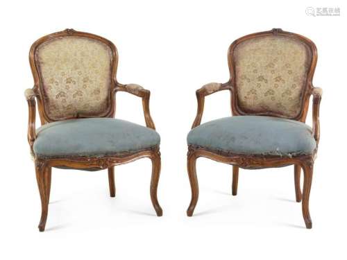 A Pair of Louis XV Style Beechwood Fauteuils