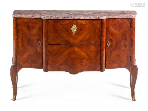 A Louis XV Style Tulipwood Marble-Top Server