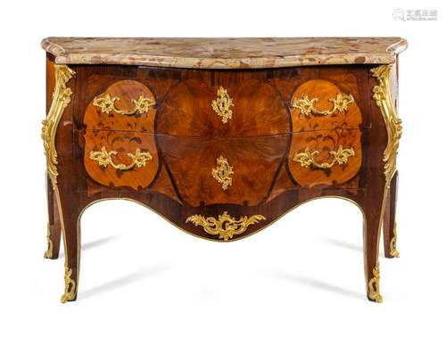 A Louis XV Style Gilt Bronze Mounted Marquetry