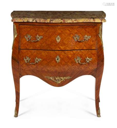 A Louis XV Style Parquetry Marble-Top Commode