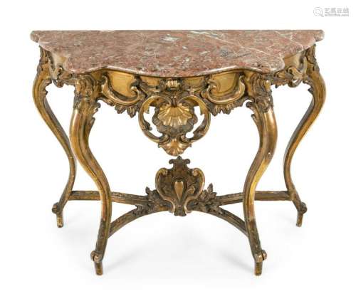 A Louis XV Style Giltwood Marble-Top Console Table