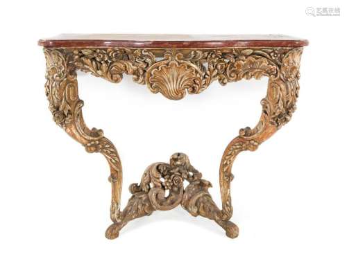 A Louis XV Style Painted and Carved Console Table