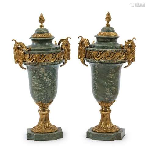 A Pair of Louis XVI Style Gilt Metal Mounted Marble