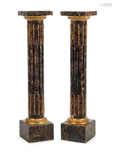 A Pair of Louis XVI Style Gilt Metal Mounted Marble