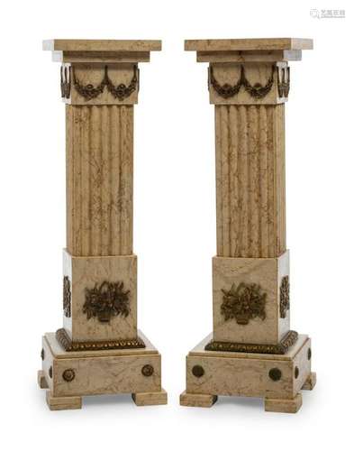 A Pair of Louis XVI Style Gilt Metal Mounted Marble