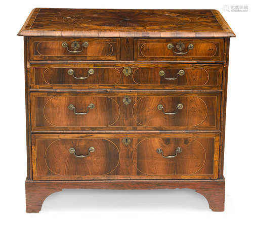 A Continental Inlaid Walnut Chest of Drawers  Mid 18th century