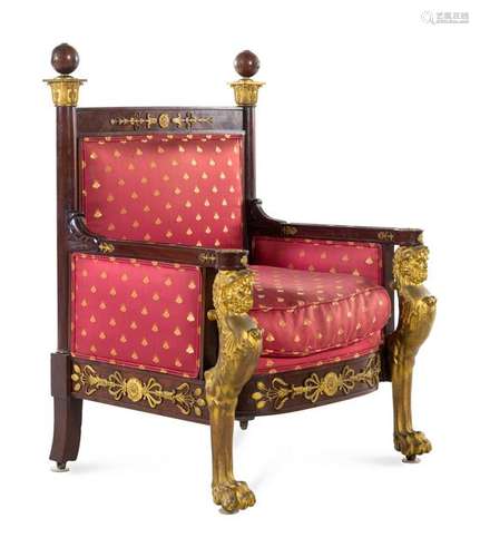 An Empire Gilt Bronze Mounted Mahogany Bergere