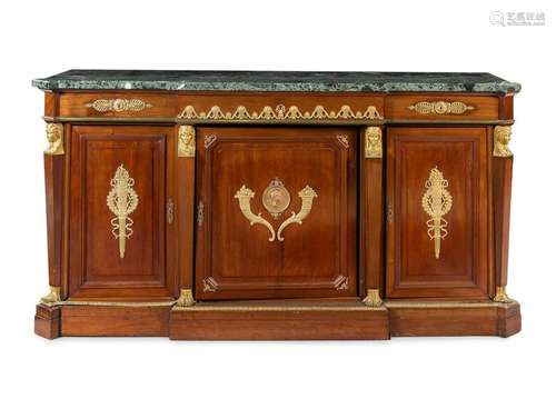 An Empire Gilt Bronze Mounted Mahogany and Marble-Top