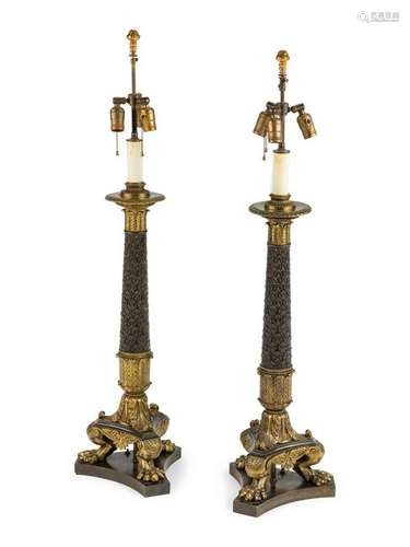 A Pair of Empire Style Gilt and Patinated Bronze