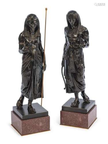 A Pair of French Egyptian Revival Patinated Metal