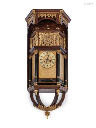A French Gilt Bronze and Marble Mounted Bracket Clock