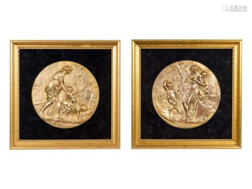 A Pair of French Gilt Bronze Roundels