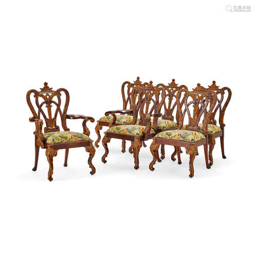 A Set of Eight George II Style Grimsthorpe Castle Mahogany Dining Chairs  20th century