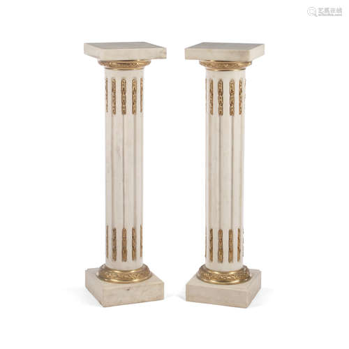 A Pair of Neoclassical Style Gilt Bronze Mounted Marble Pedestals