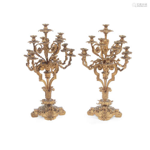 A Pair of French Gilt Bronze Ten Light Candelabra  Late 19th/early 20th century