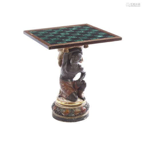 A Venetian Style Malachite and Black Marble Top Painted Wood Table