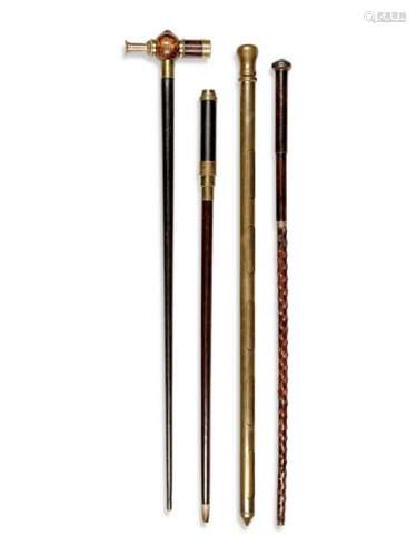 Four English Brass Mounted Explorer's Walking Sticks