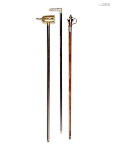 Two English Metal Mounted Whistle System Walking Sticks