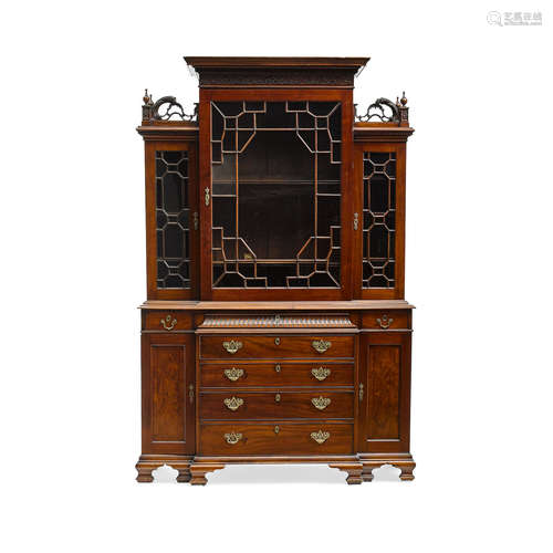 A George III style Mahogany Breakfront Bookcase Cabinet  19th century