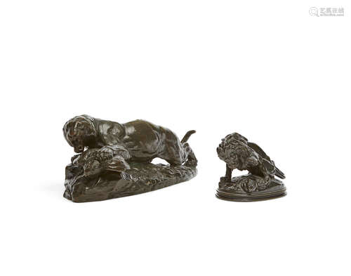 A patinated bronze group of a lioness devouring a Vulture Antoine-Louis Barye (French, 1795-1875), late 19th century