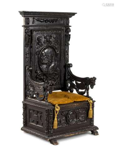 A Jacobean Carved Oak Hall Chair