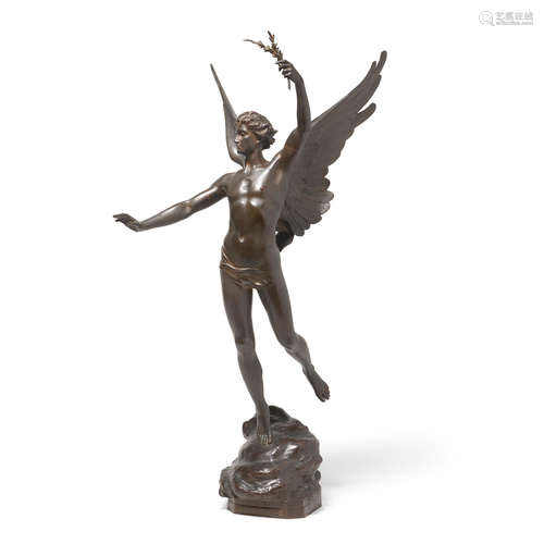 A French Patinated Bronze Group: Le Triumphe  Horace Daillion (1854-1937)