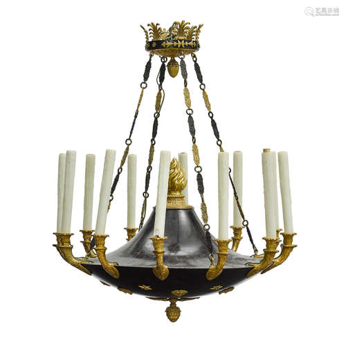 A Charles X Gilt and Patinated Bronze Chandelier  19th century