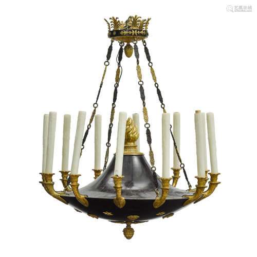A Charles X Gilt and Patinated Bronze Chandelier  19th century