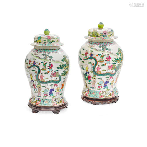 A pair of Chinese famille rose porcelain ginger jars
