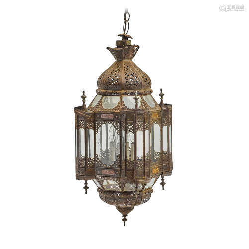 A North African Style Metal and Glass Lantern  Late 20th century
