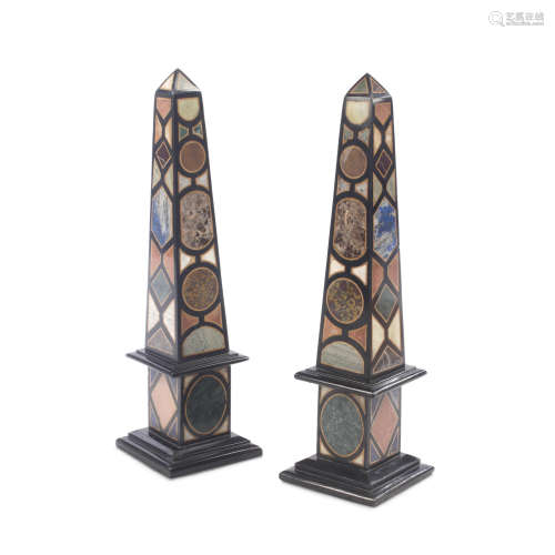 A Pair of Grand Tour Style Specimen and Black Marble Obelisks