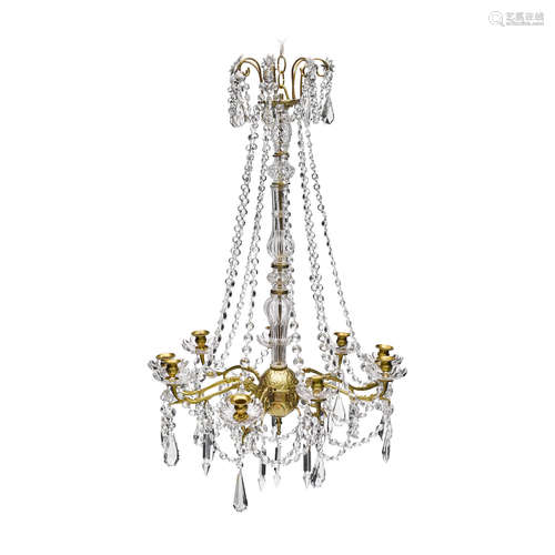 A Neoclassical Style Gilt Metal and Glass Nine Light Chandelier  20th century